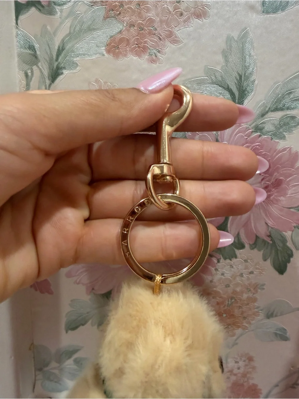 Harrods Cream Bear Keychain with Dark Green Bow